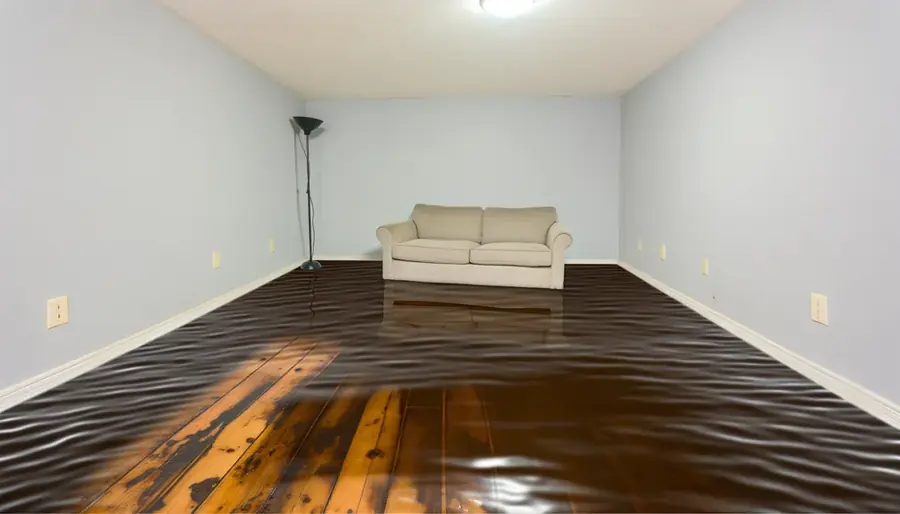 Flood water across a Bronx, NY basement floor being cleared and dried