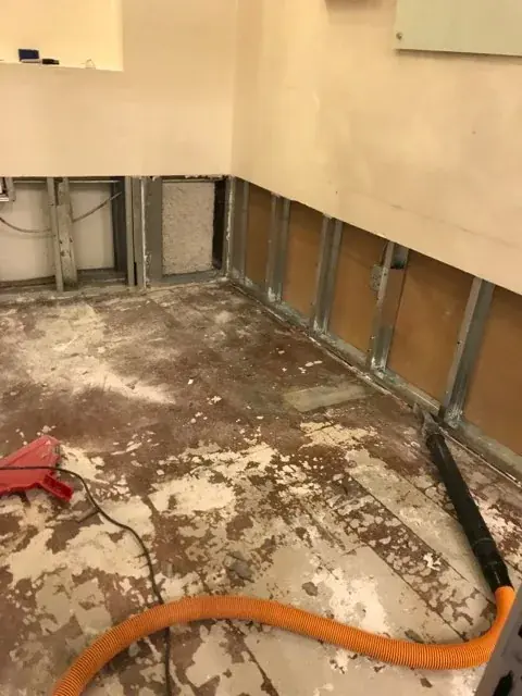 Wall opened and dried after a frozen pipe burst in a Bronx, NY building