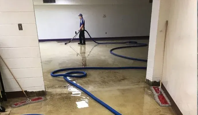 Standing water pulled from the floor after a steam radiator leak in a Bronx, NY apartment